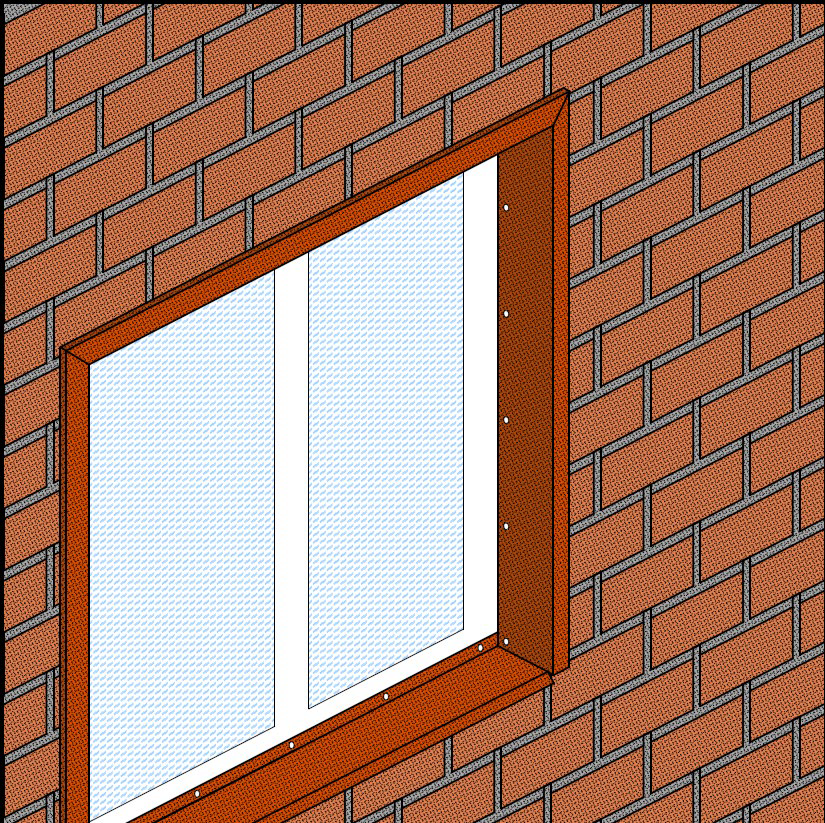 Внешний вид оконного проёмас с наличником 3D с посыпкой (тип 5, таблица №2) Brick