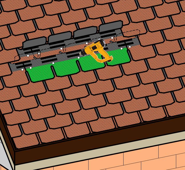 Прогрев клеевых полос строительным феном.